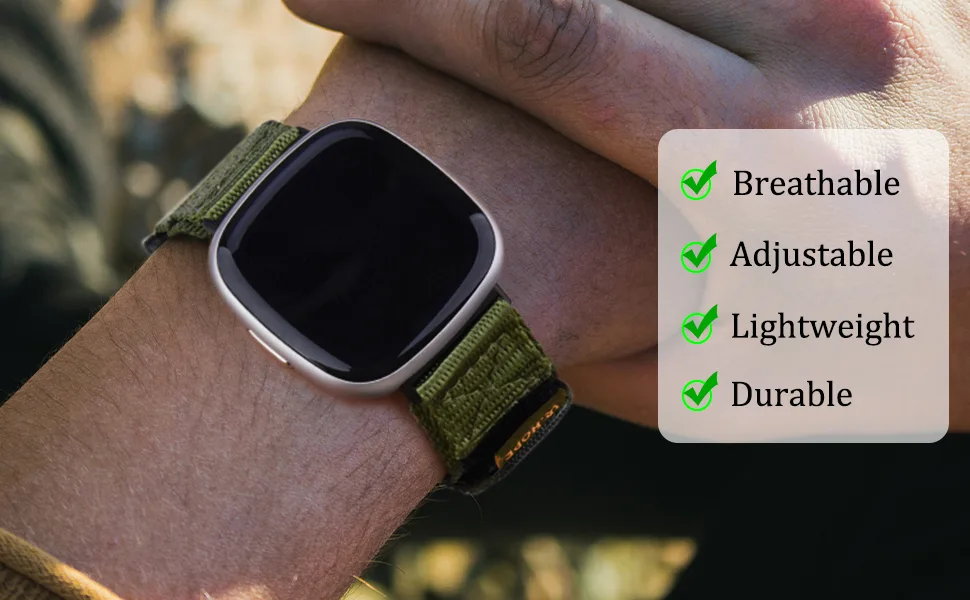 V.R.HOPE Watch Band Compatible with Fitbit Versa 3 / Versa 4 / Fitbit Sense/Sense 2 for Men, Nylon Sport Adjustable Strap Military Tactical Style Replacement Rugged Wristband Black - Watch Band