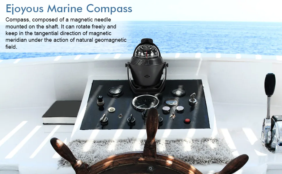 Marine Compass Illuminated Dashboard Compass Boat Navigation Electronic Compass W/LED Light Explorer Compass for Car Boat Automotive Compass, Black - marine compass