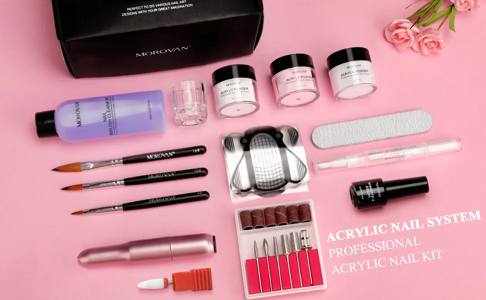 Morovan Acrylic Nail Kit with Drill - Acrylic Nail Powder Professional Nail Kit with Primer Acrylic Nail Brush for Acrylic Nails - acrylic nail kit with drill