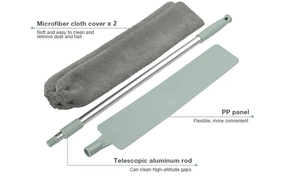 Dust Brush Under Appliance Microfiber Duster with Extension Pole (40 to 55 inches) Bendable, Washable, Extendable Gap Dusters for Sofa Bed Furniture Bottom - Wet or Dry - Duster