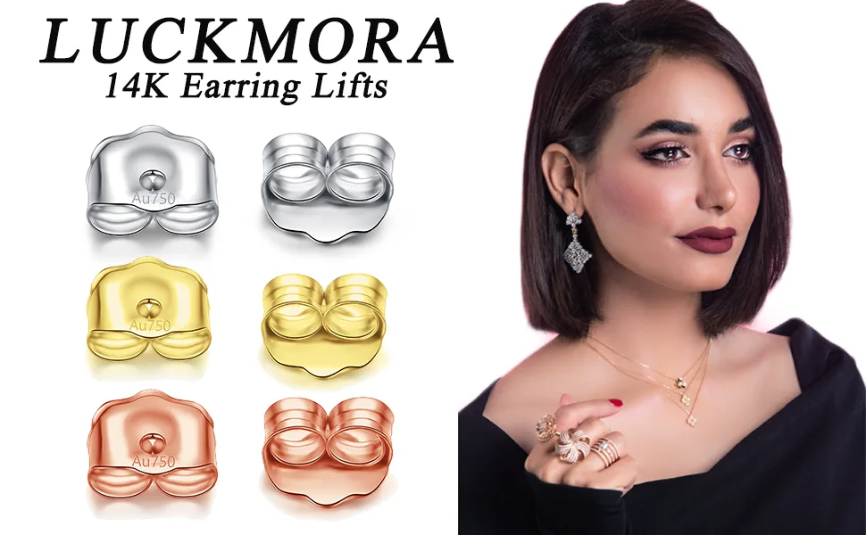 LUCKMORA White Gold Earring Backs 14K Solid Gold 0.15 Grams AU585 Butterfly Real Earrings Backs Replacements for Studs 585 Hypoallergenic Pierced Secure 14K White Gold - 14k Earring Backs
