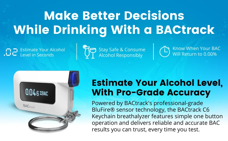 BACtrack C6 Keychain Breathalyzer + 20 Breathalyzer Mouthpieces Bundle - BACtrack C6 Keychain Breathalyzer | BACtrack Helps You Make Better Decisions While Drinking