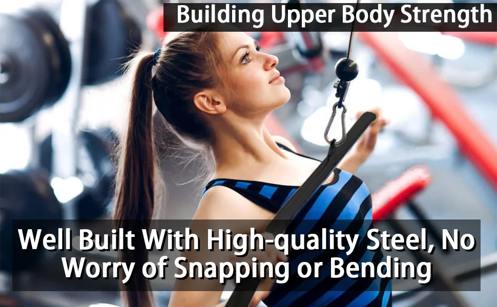 39.37" LAT Pull Down Bar, Detachable, Rubber Wrapped LAT Bar Attachment for Cable Machine, Exercises Tricep Back Muscles 38IN - lat bar