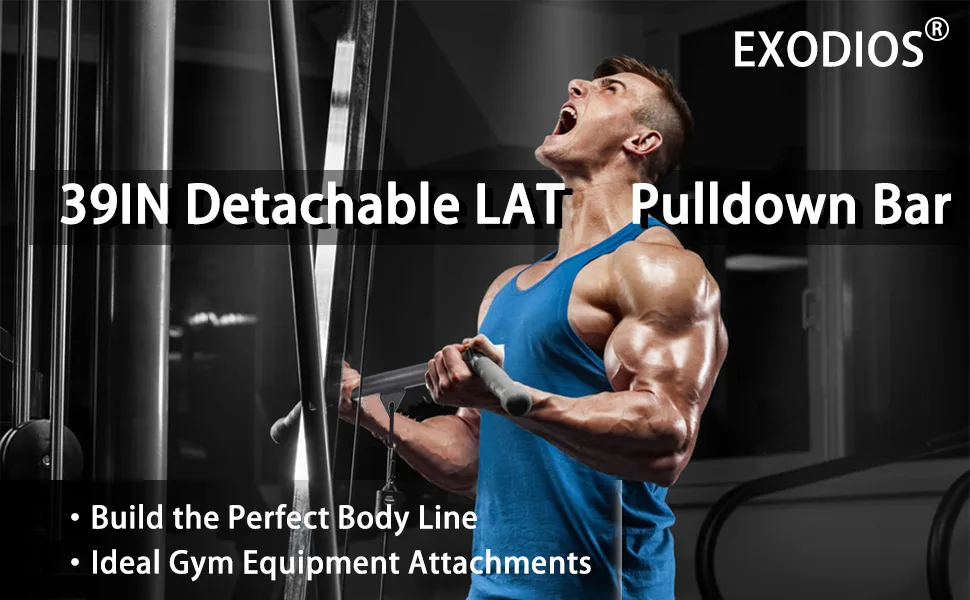 39.37" LAT Pull Down Bar, Detachable, Rubber Wrapped LAT Bar Attachment for Cable Machine, Exercises Tricep Back Muscles 38IN - lat pull down bar