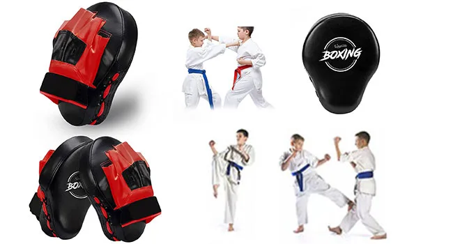 Valleycomfy Boxing Curved Focus Punching Mitts- Leatherette Training Hand Pads Black - Boxing Pads