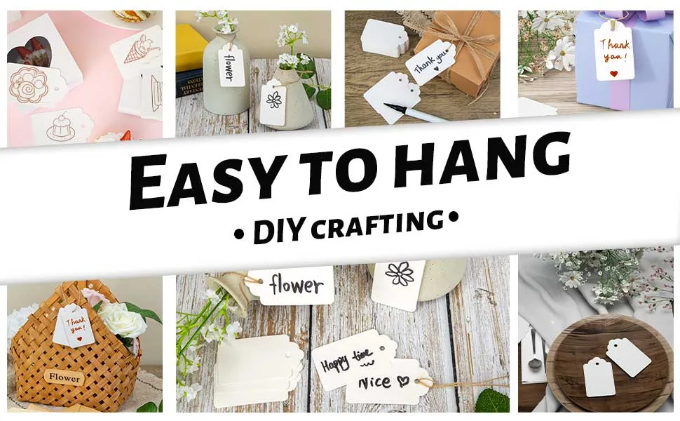 SallyFashion 100pcs White Paper Gift Tags with String, Blank Gift Bags Tags Price Tags DIY Crafts - product information 20