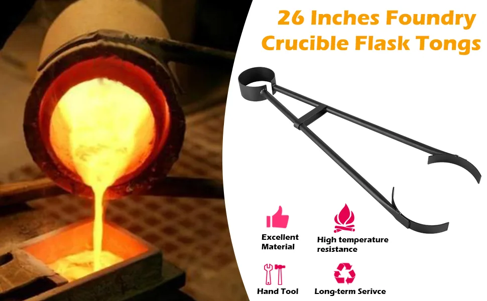 26" ProCast Foundry Crucible Flask Tongs for Holding Graphite Crucibles for Melting Casting Refining Gold Silver Copper - product information 1