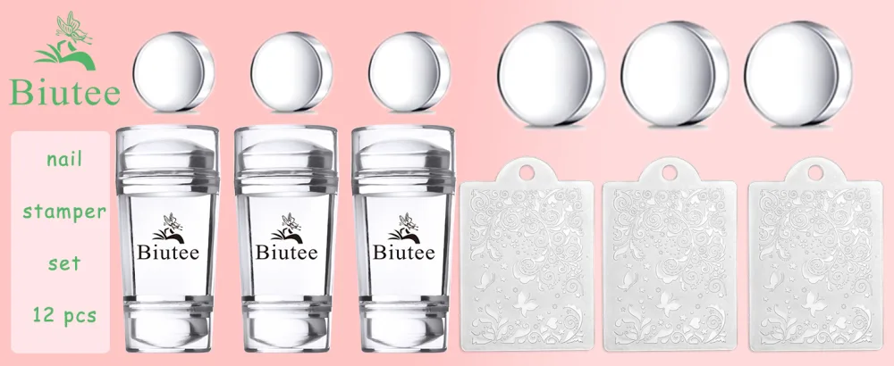 Biutee Clear Jelly Nail Art Stamper Set Dual head 12 Pcs Set Silicone Heads 3 Scraper Manicure Nail Art Tool 12 Piece Set - product information 12