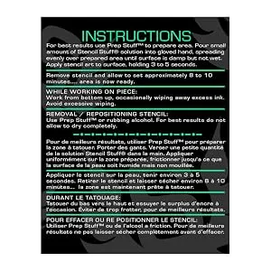Stencil Stuff 4 Ounce - Instructions Label Black with green and white writing