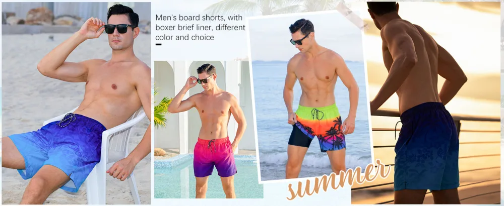 Cozople Mens Swim Trunks with Compression Liner 5.5" Inseam Quick Dry Bathing Suit Lightweight Swimming Shorts Rainbow Palm Tree Large - swim trunks