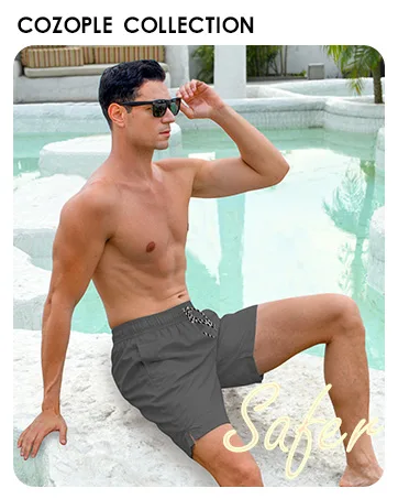 Cozople Mens Swim Trunks with Compression Liner 5.5" Inseam Quick Dry Bathing Suit Lightweight Swimming Shorts Rainbow Palm Tree Large - swim trunks