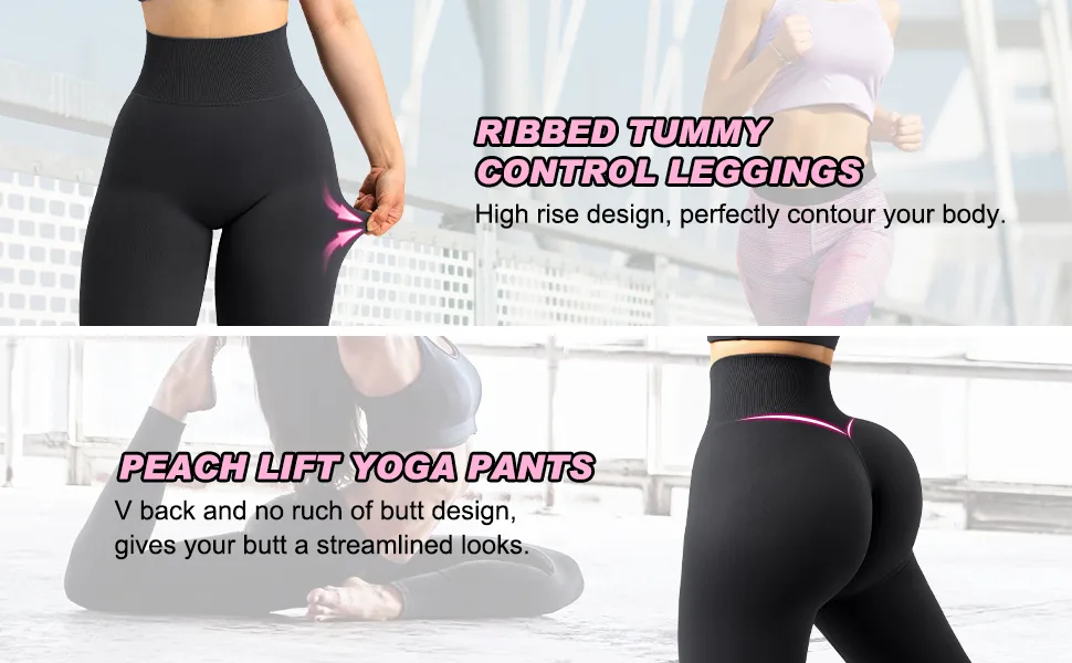 MOOSLOVER Seamless Butt Lifting Workout Leggings for Women High Waist Yoga Pants Compression Contour Tights Medium #1 Black - Seamless Butt Lifting Leggings