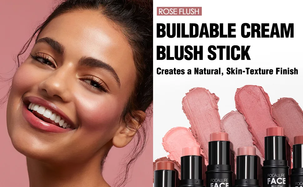 FOCALLURE Cream Blush Makeup,Buildable Blush Stick for Cheeks,Matte and Dewy Finish,Long Wearing,Easy Application,Lightweight Multi Stick,ROSE FLUSH - product information 22