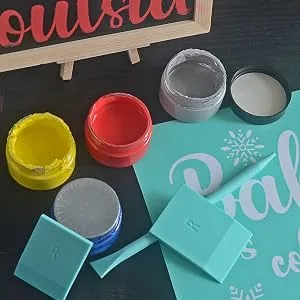 BOOLOOEN Chalk Paint Paste Screen Printing Ink, Mini Scraper and Rubber Paint Stirrer, Reusable Adhesive Paste Blackboard Paint for Mesh Transfer Furniture DIY Home Decor 12 colors Jars Chalk Paste With 9 Pcs Tool - CLACK PASTE
