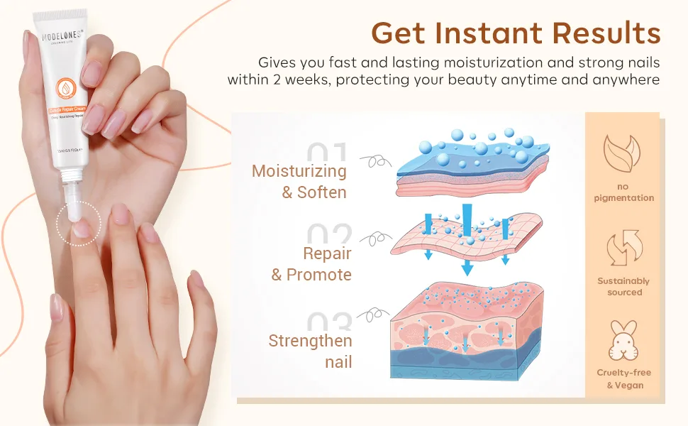 modelones Cuticle Cream, Ultra-Hydrating Cuticle Nail Care Organic Jojoba Oil Vitamin E Serum, Deep Moisturizing Cuticle Repair Treatment Non-greasy, Soothe, Repair Dry Cracked Cuticles, 15ML A-Cuticle cream - cuticle treatment