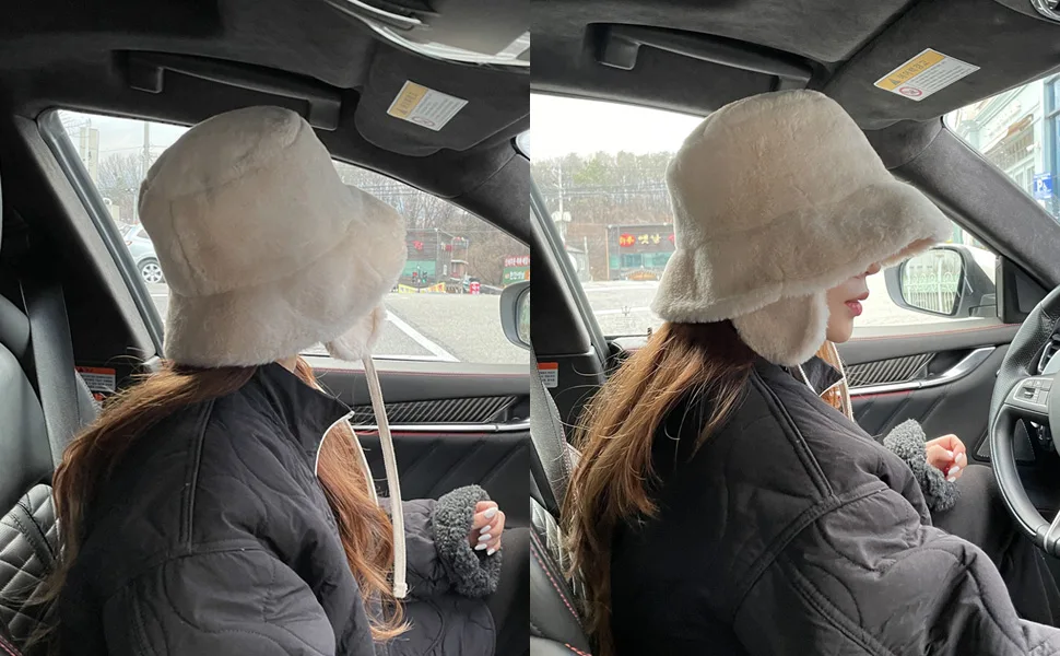 VIEWLAP Fake Fur Trooper Trapper Hat Bomber Hat with Earflaps Windproof Women Girls Warm Winter Hat Christmas Ivory - Img_2