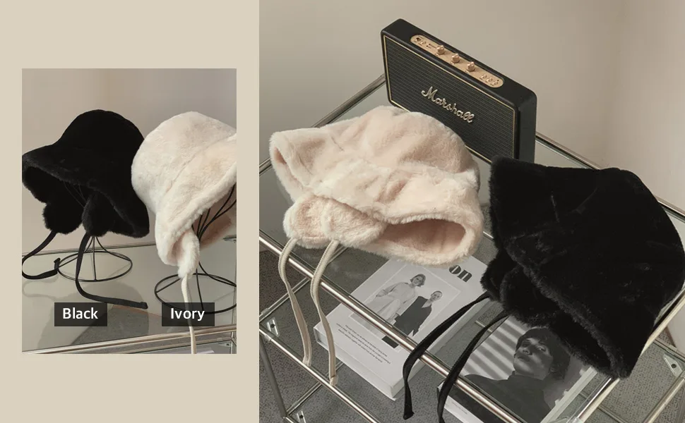 VIEWLAP Fake Fur Trooper Trapper Hat Bomber Hat with Earflaps Windproof Women Girls Warm Winter Hat Christmas Ivory - Img_6