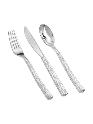 Supernal 180 pieces Silver Plastic Silverware,Disposable Plastic Silverware,Party Plastic Flatware,Perfect Plastic Silver Cutlery for Birthday,Party,Wedding - 180 pieces Silver Plastic Silverware