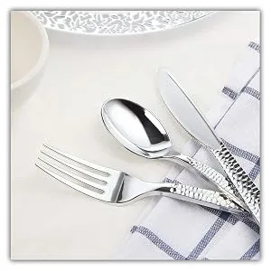 Supernal 180 pieces Silver Plastic Silverware,Disposable Plastic Silverware,Party Plastic Flatware,Perfect Plastic Silver Cutlery for Birthday,Party,Wedding - 180 pieces Silver Plastic Silverware