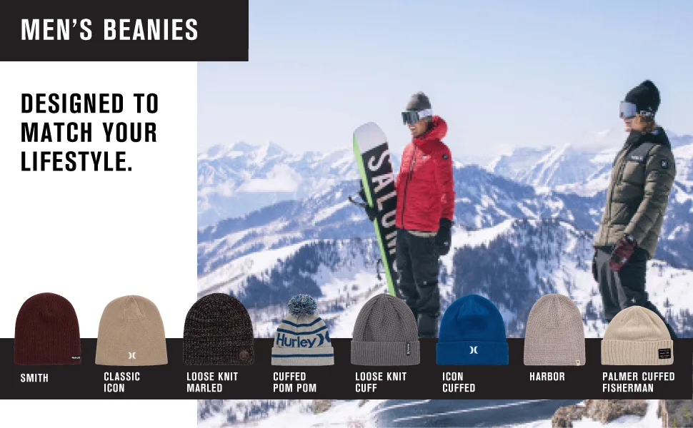 Hurley Men's Winter Hat - Classic Icon Beanie Black/Black One Size - beanies styles