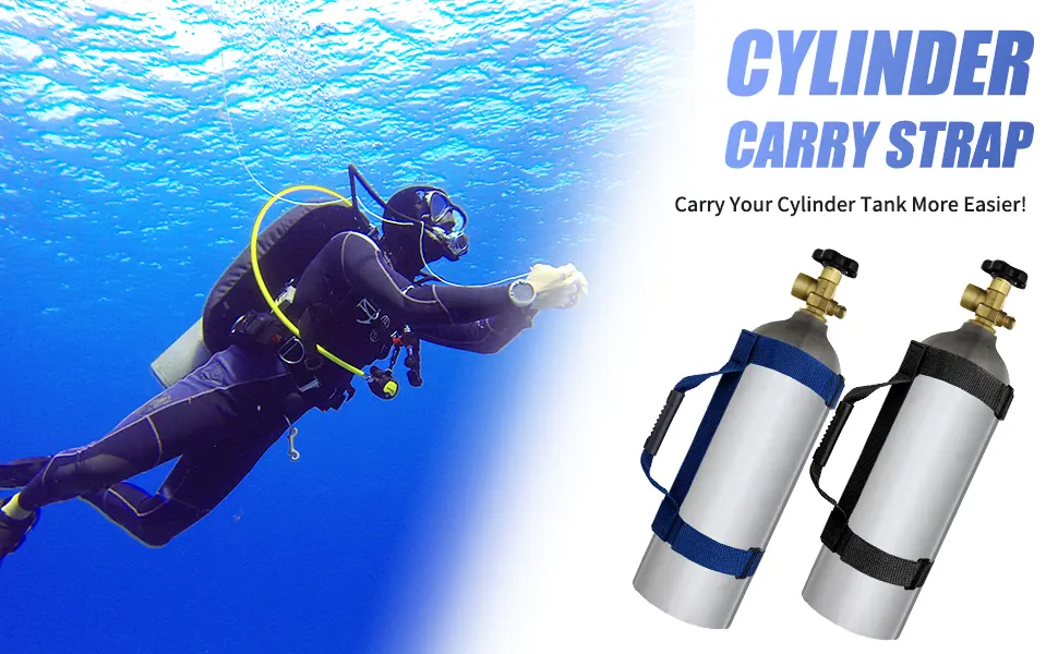 Dawitrly Dive Tank Carrier, Heavy Duty Webbing Scuba Air Tank Band Adjustable Cylinder Holder Carrying Strap with Comfort Handle Black - Cylinder Carry Strap