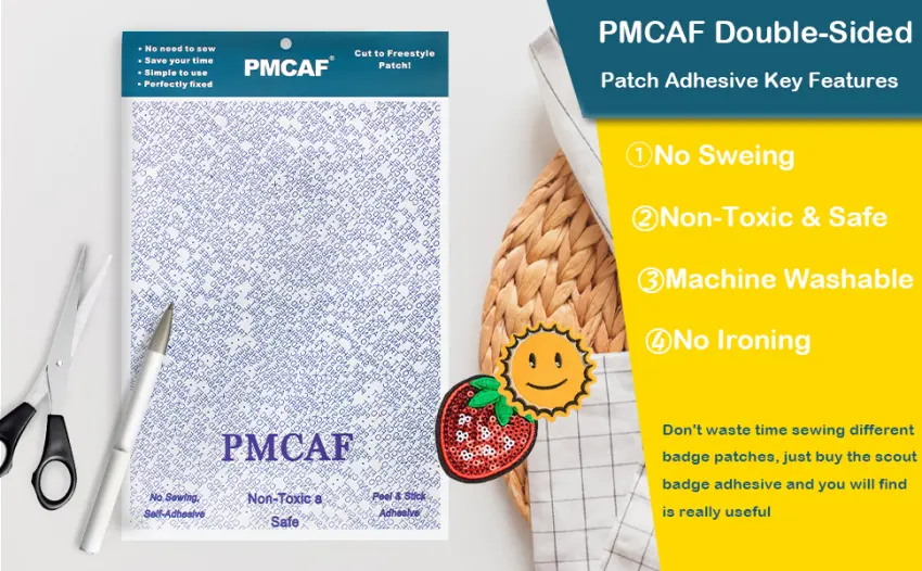PMCAF Double-Sided Patch Adhesive, Applique Patches & Patch Magic Adhesive, Girl Scout Patches Kit and Boy Scout Patch Adhesive Cut to Fit Freestyle Patch Adhesive Kit, 4 - Patch Magic Adhesive Features