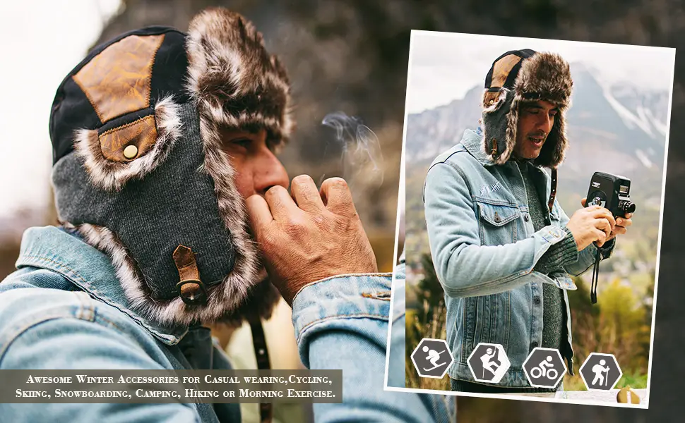 Comhats Winter Bomber Hat for Men Hunting Ushanka 67191_black(real Fur) Large - Winter Hats for Men