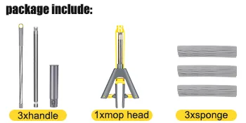 Sponge Floor Mop,Squeeze Roller Mop with 3 Pcs Absorbent Sponge Heads,42" Long Handle Hand PVA Squeeze Mop for Hardwood Home Kitchen Floor Cleaning - Sponge Floor Mop