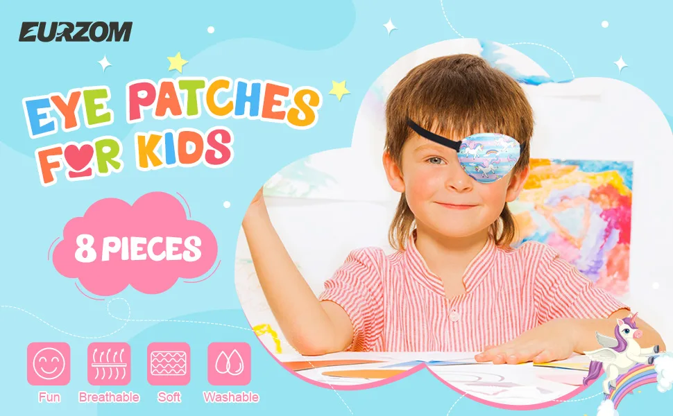 8 Pcs Eye Patches for Kids Adjustable Single Eye Patch Reusable Cute Girls Boys Eye Patch with Elastic Strap for Lazy Eye Either Eye Left or Right Eyepatch, Various Patterns (Fresh Style) - product information 1