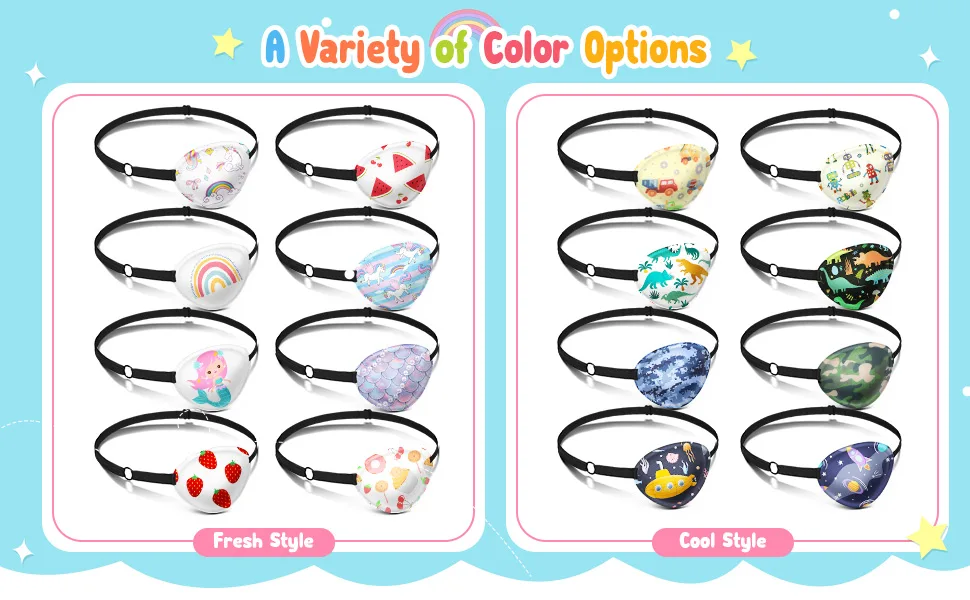 8 Pcs Eye Patches for Kids Adjustable Single Eye Patch Reusable Cute Girls Boys Eye Patch with Elastic Strap for Lazy Eye Either Eye Left or Right Eyepatch, Various Patterns (Fresh Style) - product information 2