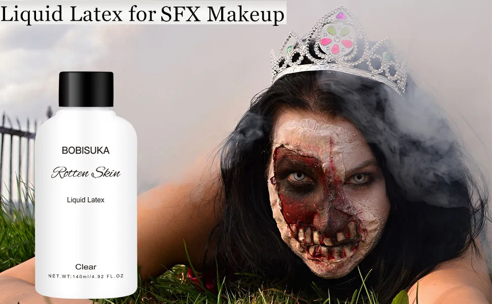BOBISUKA Clear Liquid Latex, Halloween Costume, Zombie Makeup, SFX Special Effect Make Up for Face and Body, 4.92 FL.OZ - Makeup liquid latex