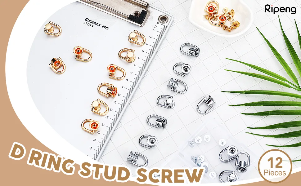 12 Pieces D Ring Stud Screw Ball Post Head Buttons Stud Screw, Metal Ring for Wallet Strap Shoe Accessories Silver - product information 1