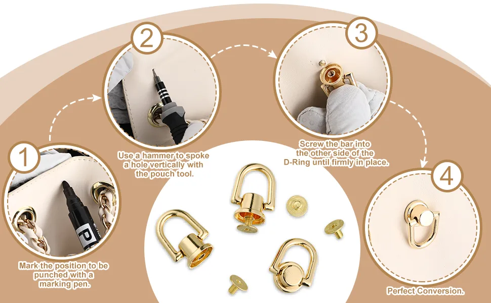 12 Pieces D Ring Stud Screw Ball Post Head Buttons Stud Screw, Metal Ring for Wallet Strap Shoe Accessories Silver - product information 5