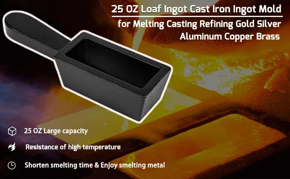 Bzsunway 25 oz Loaf Ingot Cast Iron Ingot Mold for Melting Casting Refining Gold Silver Aluminum Copper Brass - product information 1