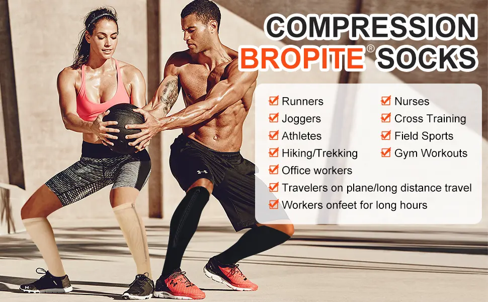 bropite Zipper Compression Socks-2 Pairs Calf Knee 15-20 mmHg Open Toe Compression Socks for Walking,Running,Nurses,Pregnancy C - Black /Nude Small-Medium - zipper compression socks