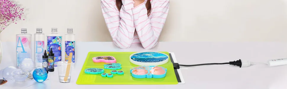 Epoxy Resin Heating Mat, Resin Curing Machine, Epoxy Quick Dry Tool Set with Timer and Cover for Coaster Jewelry Silicone Mold - Quick curing resin heating mat