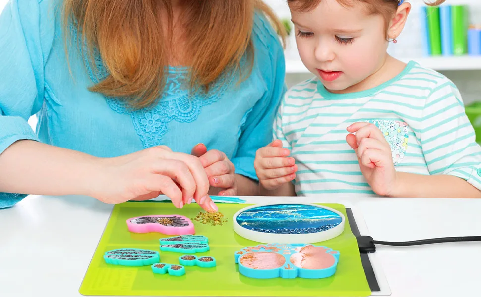 Epoxy Resin Heating Mat, Resin Curing Machine, Epoxy Quick Dry Tool Set with Timer and Cover for Coaster Jewelry Silicone Mold - resin heating mat