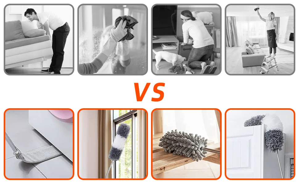 Microfiber Duster with Bendable Head 7PCS, Reusable Long Feather Duster with 30-100 inches Extension Pole, Duster for Cleaning Cobweb, Ceiling Fan/High Ceiling, Blinds, Furniture, House Cleaning Kit - Microfiber Duster