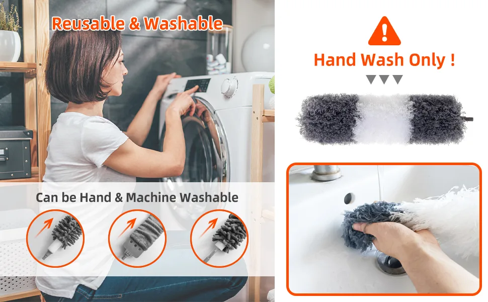 Microfiber Duster with Bendable Head 7PCS, Reusable Long Feather Duster with 30-100 inches Extension Pole, Duster for Cleaning Cobweb, Ceiling Fan/High Ceiling, Blinds, Furniture, House Cleaning Kit - Microfiber Duster