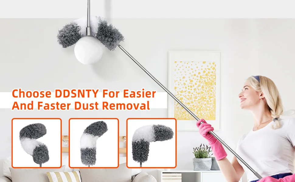 Microfiber Duster with Bendable Head 7PCS, Reusable Long Feather Duster with 30-100 inches Extension Pole, Duster for Cleaning Cobweb, Ceiling Fan/High Ceiling, Blinds, Furniture, House Cleaning Kit - Microfiber Dusters