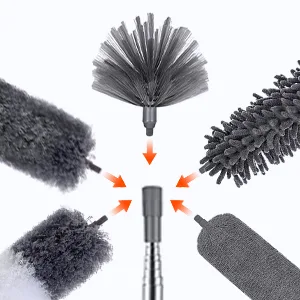 Microfiber Duster with Bendable Head 7PCS, Reusable Long Feather Duster with 30-100 inches Extension Pole, Duster for Cleaning Cobweb, Ceiling Fan/High Ceiling, Blinds, Furniture, House Cleaning Kit - Microfiber Dusters