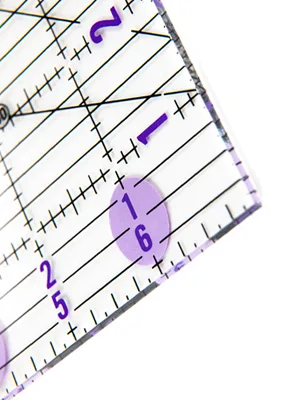 The Quilted Bear Quilting Rulers - Transparent Acrylic Non Slip Quilting & Patchwork Ruler with Clear Black Lines & 30, 45 & 60 Degree Angles (6" x 12") - Main Side Image