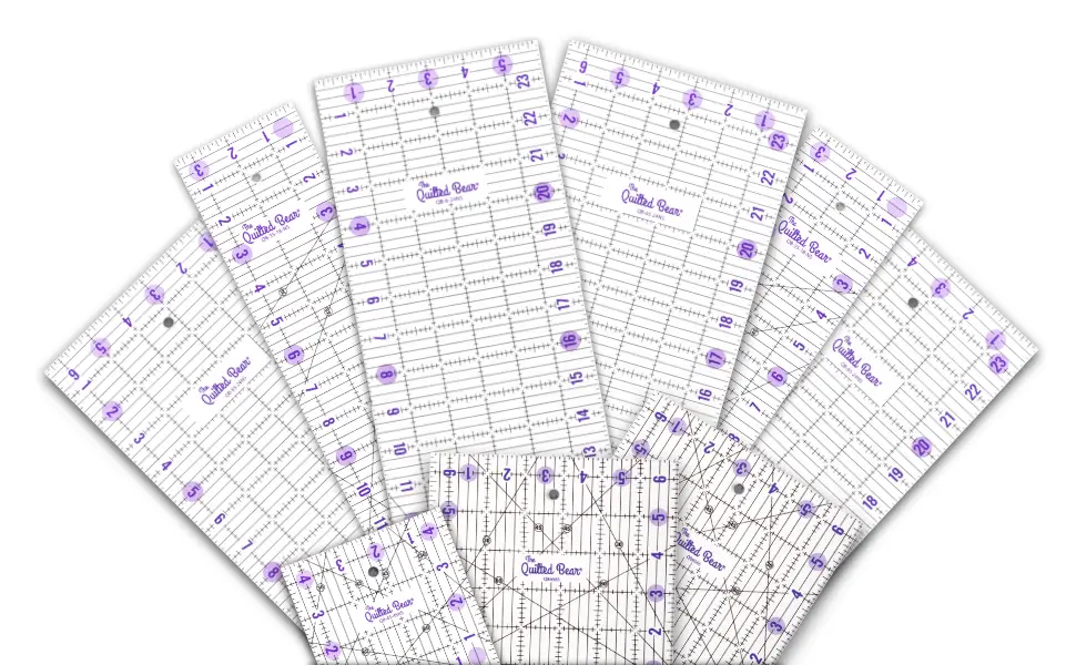The Quilted Bear Quilting Rulers - Transparent Acrylic Non Slip Quilting & Patchwork Ruler with Clear Black Lines & 30, 45 & 60 Degree Angles (6" x 12") - Ruler Fan
