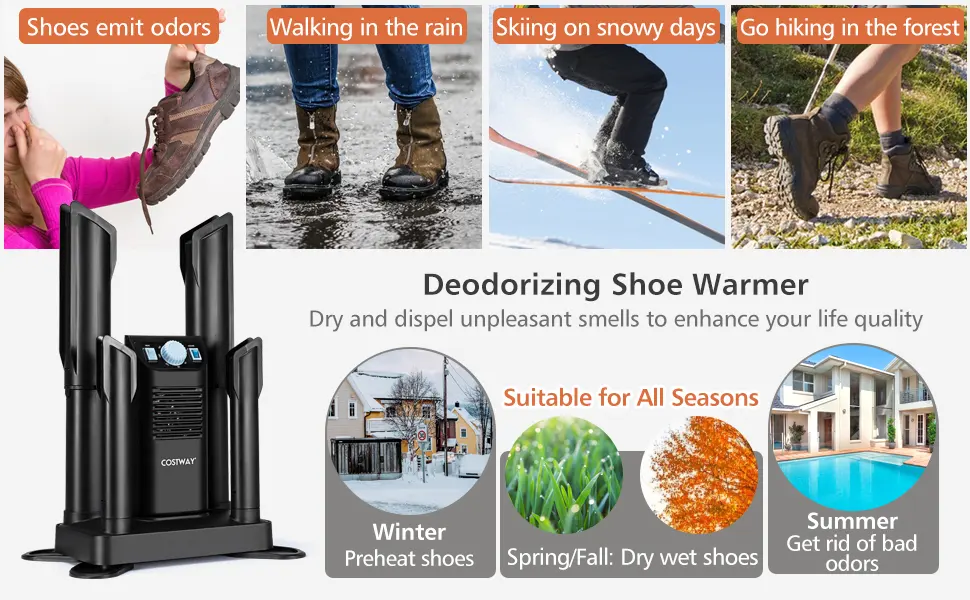 COSTWAY Boot Dryer, Shoe Dryer with 180 Mins Timer & Heating Blower, Ozone Disinfection, Extendable Design Black - Boot Dryer