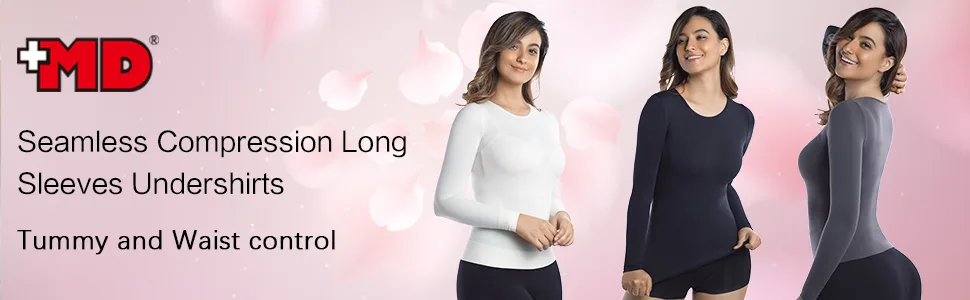 +MD Womens Compression Slimming Shirts and Undershirts for Tummy Waist and Bust Long Sleeves Thermal Underwear Round Neck Black Medium - product information 1