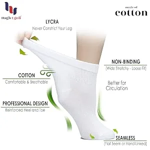 Hugh Ugoli Men's Cotton Diabetic Ankle Socks, Wide, Thin, Loose Fit and Stretchy, Seamless Toe & Non Binding Top, 4 Pairs 8-11 Black - Womens Cotton Diabetic Ankle Soft Cushion Socks