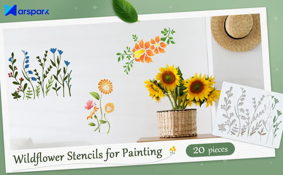 20 Pieces Wildflower Stencils for Painting Template Flower Stencils Wall Stencils Reusable Spring Stencils PET DIY Drawing Templates Stencils for Painting on Wood Wall Home Decor (Rectangular Style) - product information 1