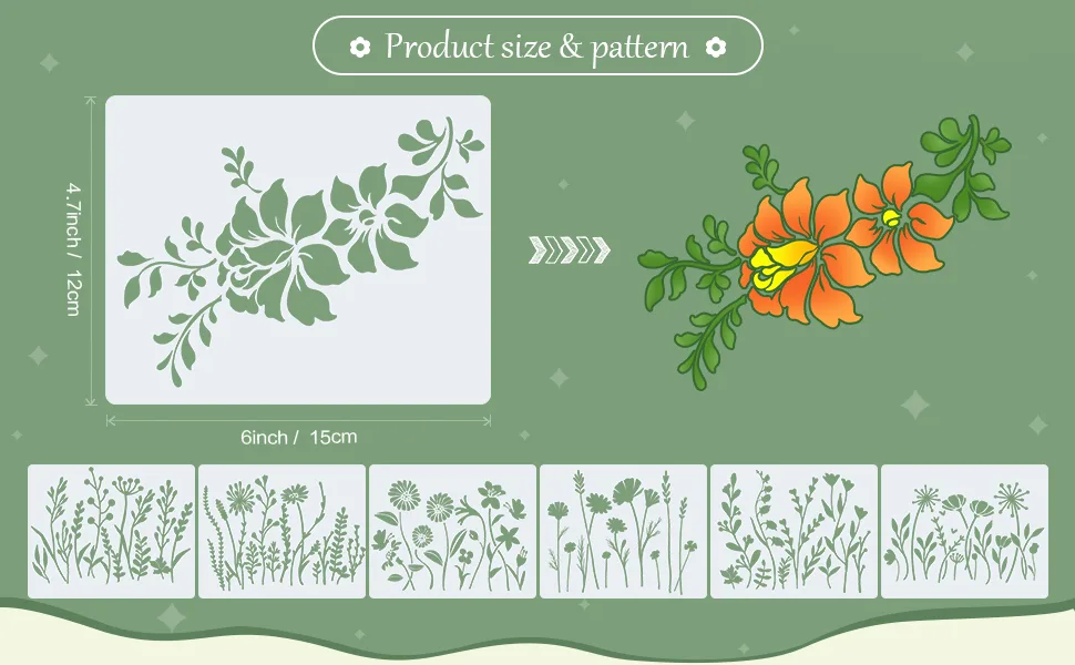 20 Pieces Wildflower Stencils for Painting Template Flower Stencils Wall Stencils Reusable Spring Stencils PET DIY Drawing Templates Stencils for Painting on Wood Wall Home Decor (Rectangular Style) - product information 2