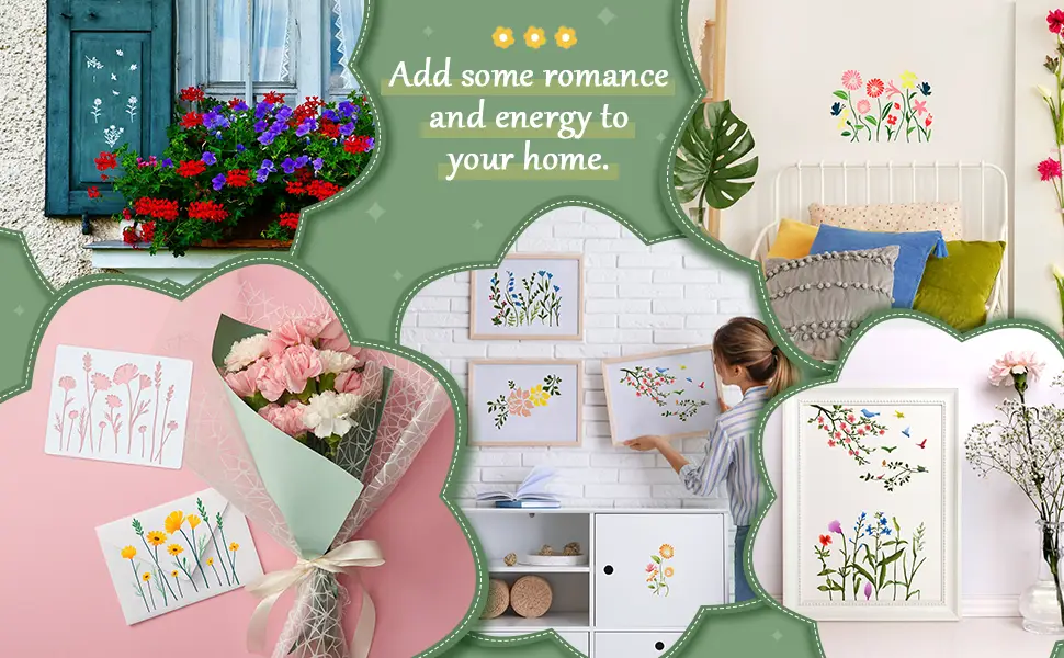 20 Pieces Wildflower Stencils for Painting Template Flower Stencils Wall Stencils Reusable Spring Stencils PET DIY Drawing Templates Stencils for Painting on Wood Wall Home Decor (Rectangular Style) - product information 4