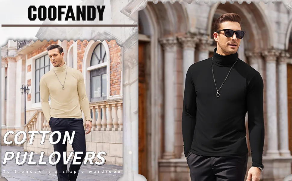 COOFANDY Men's Casual Slim Fit Turtleneck T Shirts Lightweight Basic Cotton Pullovers Yellow Small - mens cotton pullover